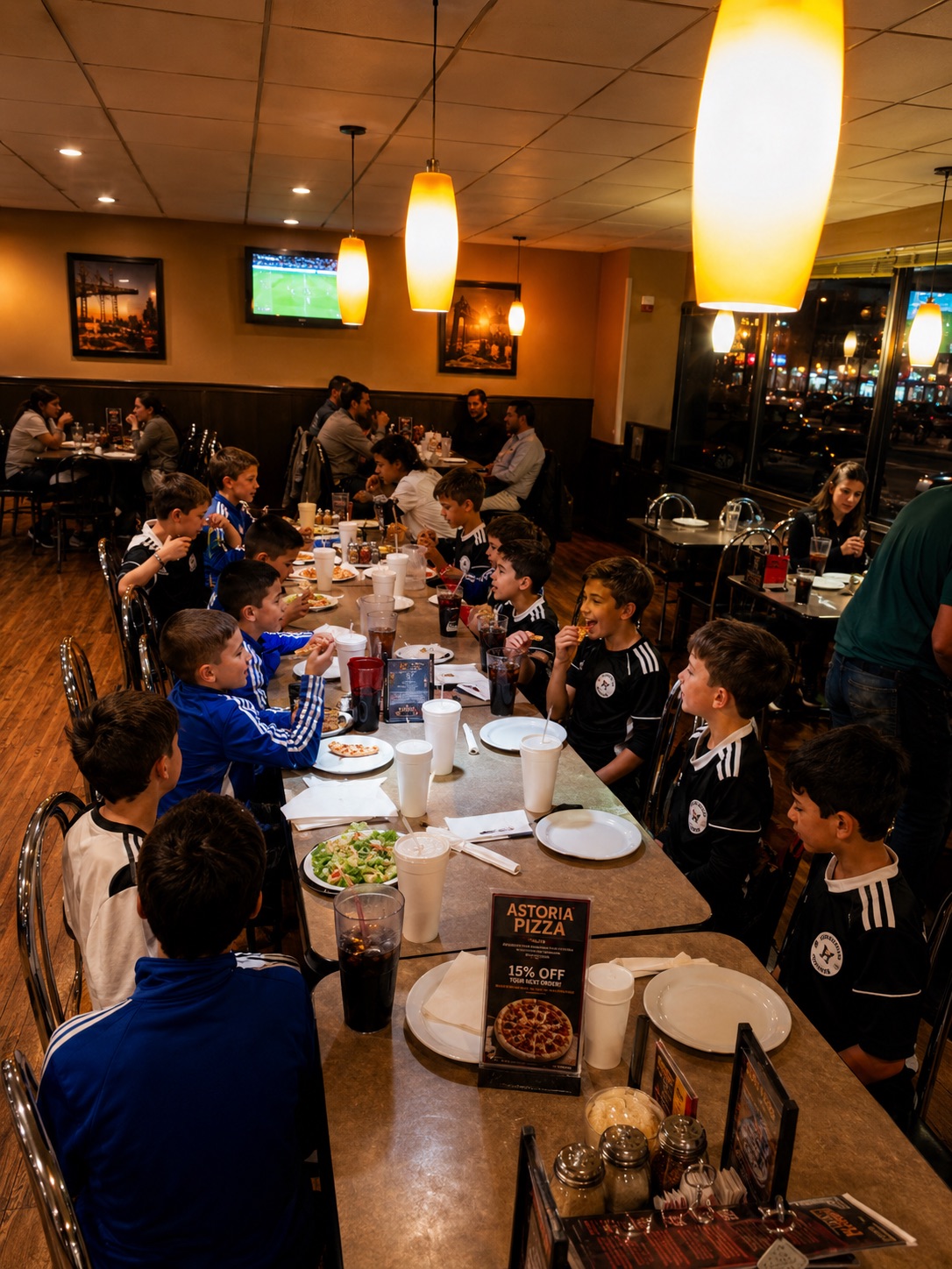 Guests enjoying food at Astoria Pizza and Pasta