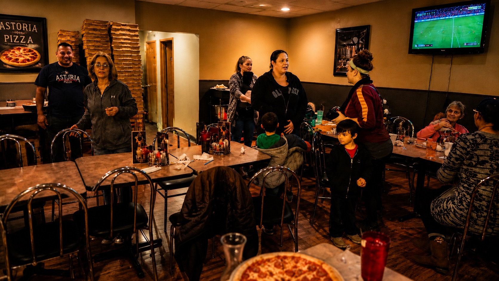 Friends and family dining at Astoria Pizza and Pasta